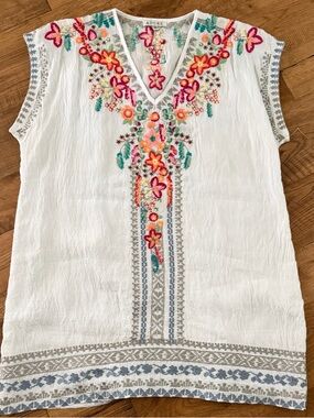 Adore White Tunic with Bright Floral Embroidery